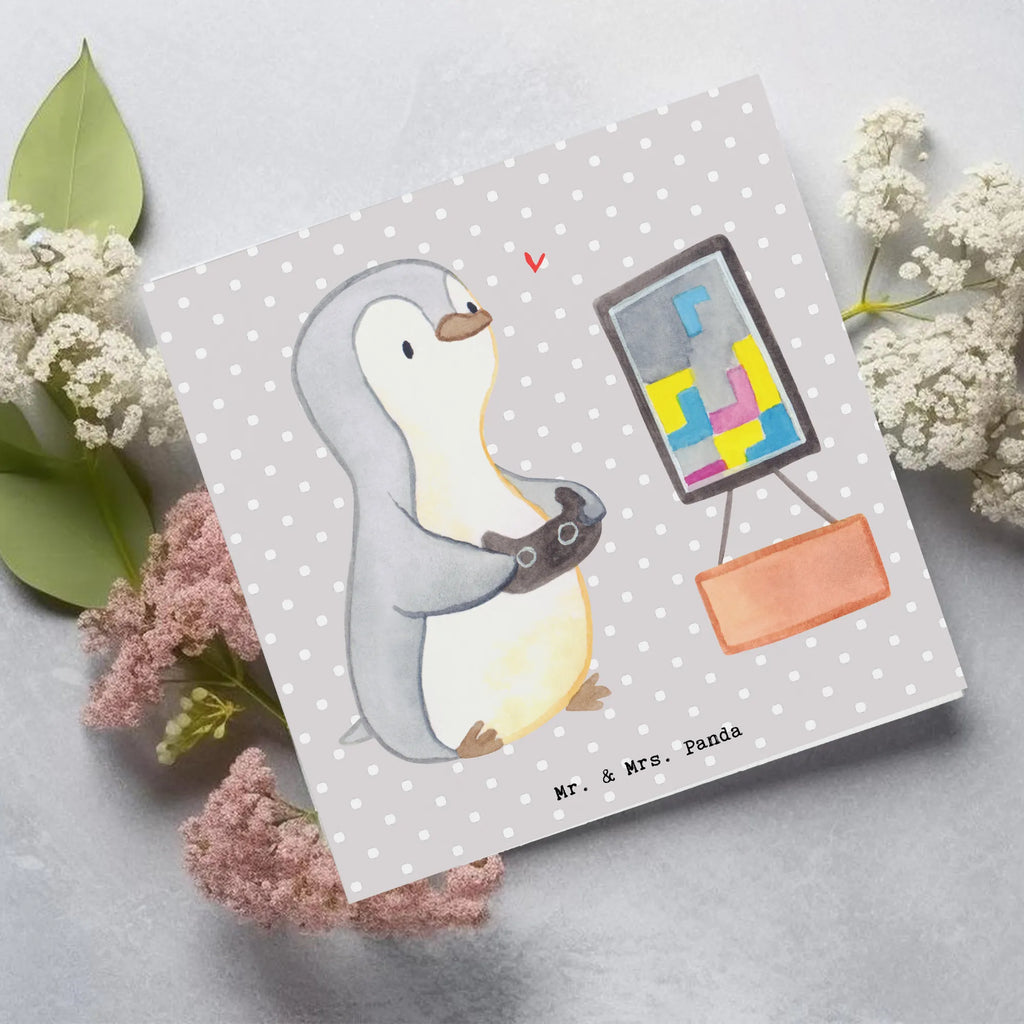 Deluxe Card penguin Gamble Karte, Glückwunschkarte, Hochwertige Grußkarte, Geburtstagskarte, Hochzeitskarte, Grußkarte, Klappkarte, Hochwertige Klappkarte, Einladungskarte, Geschenk, Sport, Sportart, Hobby, Schenken, Danke, Dankeschön, Auszeichnung, Gewinn, Sportler, Videospiele, Videogames, Gaming, Zocken