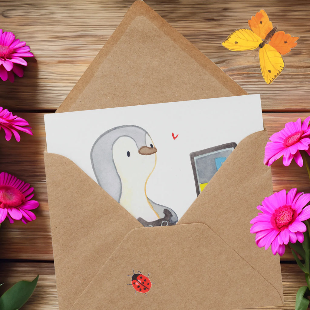 Deluxe Card penguin Gamble Karte, Glückwunschkarte, Hochwertige Grußkarte, Geburtstagskarte, Hochzeitskarte, Grußkarte, Klappkarte, Hochwertige Klappkarte, Einladungskarte, Geschenk, Sport, Sportart, Hobby, Schenken, Danke, Dankeschön, Auszeichnung, Gewinn, Sportler, Videospiele, Videogames, Gaming, Zocken