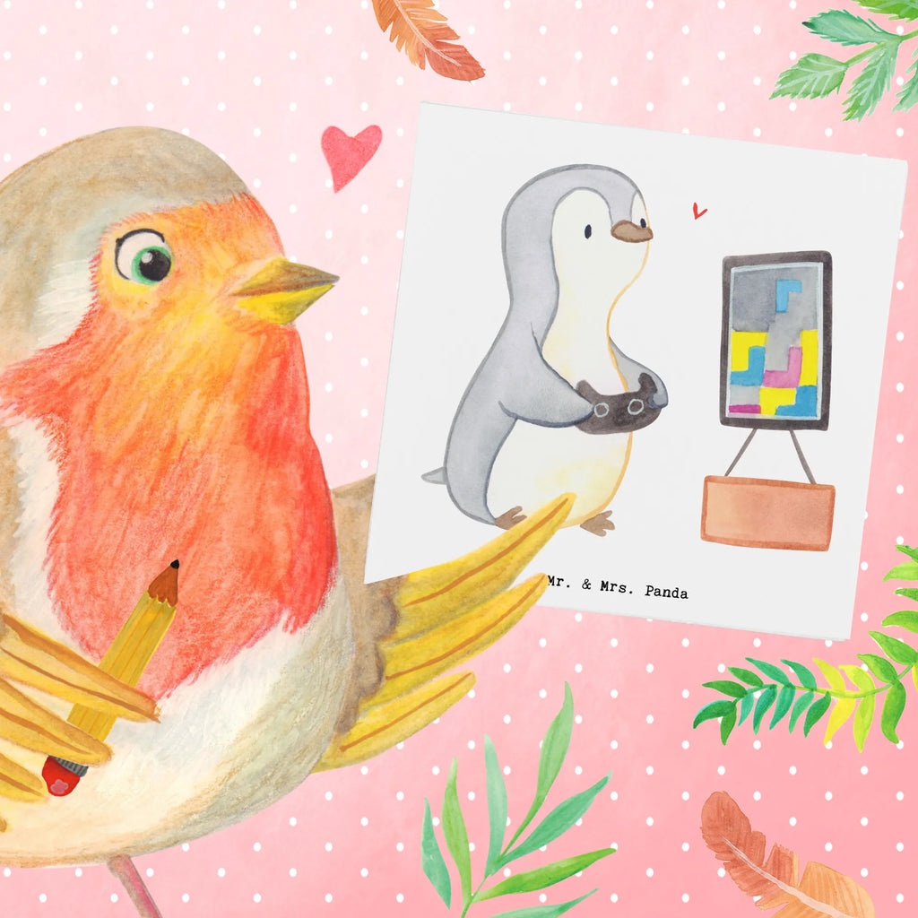 Deluxe Card penguin Gamble Karte, Glückwunschkarte, Hochwertige Grußkarte, Geburtstagskarte, Hochzeitskarte, Grußkarte, Klappkarte, Hochwertige Klappkarte, Einladungskarte, Geschenk, Sport, Sportart, Hobby, Schenken, Danke, Dankeschön, Auszeichnung, Gewinn, Sportler, Videospiele, Videogames, Gaming, Zocken