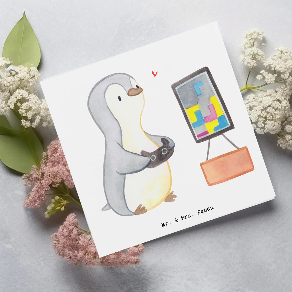 Deluxe Card penguin Gamble Karte, Glückwunschkarte, Hochwertige Grußkarte, Geburtstagskarte, Hochzeitskarte, Grußkarte, Klappkarte, Hochwertige Klappkarte, Einladungskarte, Geschenk, Sport, Sportart, Hobby, Schenken, Danke, Dankeschön, Auszeichnung, Gewinn, Sportler, Videospiele, Videogames, Gaming, Zocken