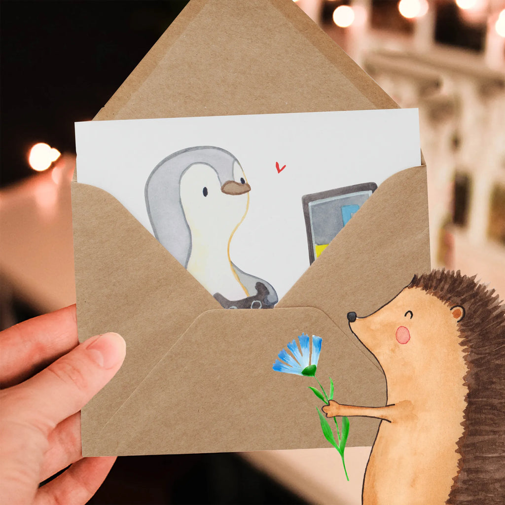 Deluxe Card penguin Gamble Karte, Glückwunschkarte, Hochwertige Grußkarte, Geburtstagskarte, Hochzeitskarte, Grußkarte, Klappkarte, Hochwertige Klappkarte, Einladungskarte, Geschenk, Sport, Sportart, Hobby, Schenken, Danke, Dankeschön, Auszeichnung, Gewinn, Sportler, Videospiele, Videogames, Gaming, Zocken