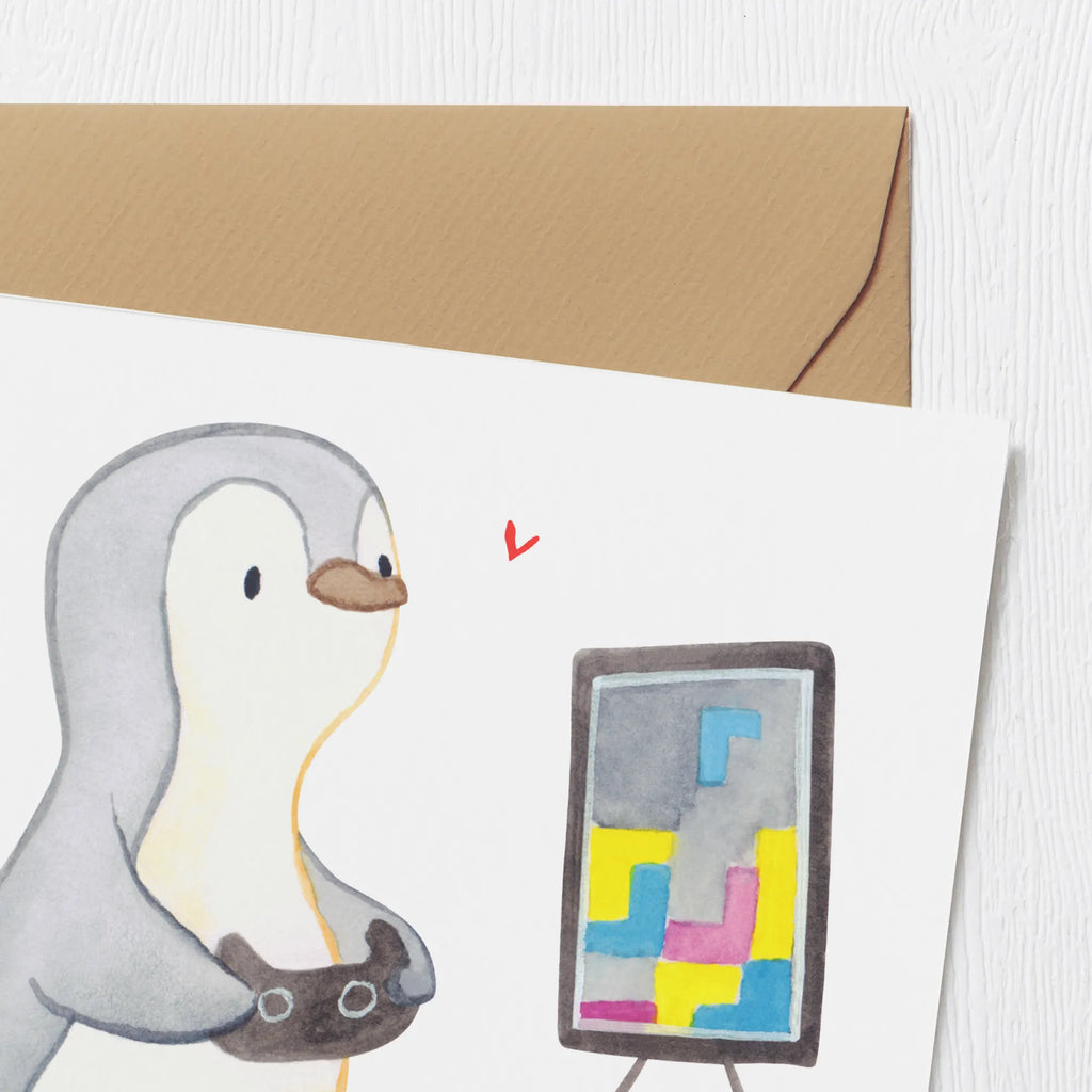 Deluxe Card penguin Gamble Karte, Glückwunschkarte, Hochwertige Grußkarte, Geburtstagskarte, Hochzeitskarte, Grußkarte, Klappkarte, Hochwertige Klappkarte, Einladungskarte, Geschenk, Sport, Sportart, Hobby, Schenken, Danke, Dankeschön, Auszeichnung, Gewinn, Sportler, Videospiele, Videogames, Gaming, Zocken