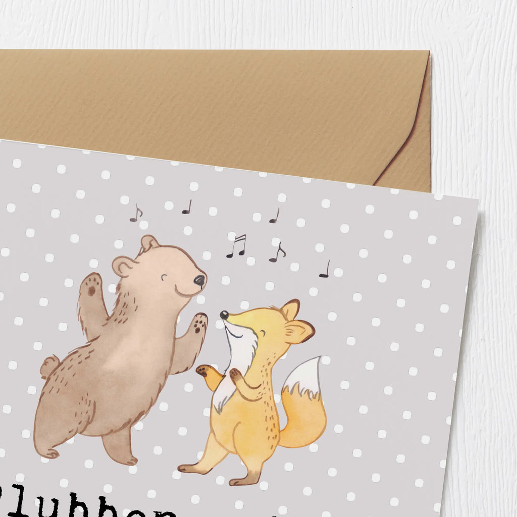 Deluxe Card Bear &amp; Fox disco Hochwertige Grußkarte, Hochzeitskarte, Klappkarte, Geburtstagskarte, Grußkarte, Glückwunschkarte, Karte, Einladungskarte, Hochwertige Klappkarte, Geschenk, Sport, Sportart, Hobby, Schenken, Danke, Dankeschön, Auszeichnung, Gewinn, Sportler, Tanzen, Disco, Clubs, Clubbing, Feiern