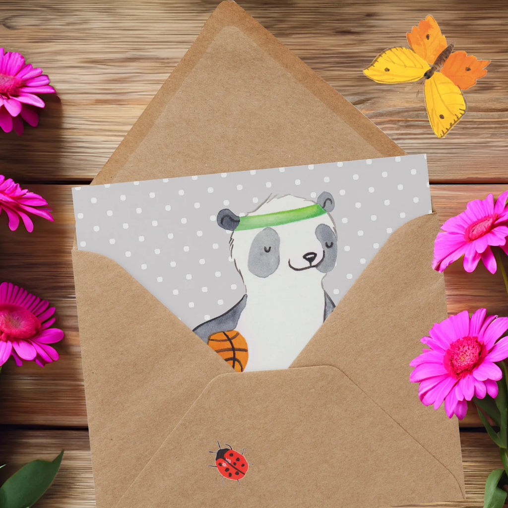 Deluxe Karte Panda Basketball Grußkarte, Einladungskarte, Geburtstagskarte, Klappkarte, Karte, Glückwunschkarte, Hochzeitskarte, Hochwertige Grußkarte, Hochwertige Klappkarte, Geschenk, Sport, Sportart, Hobby, Schenken, Danke, Dankeschön, Auszeichnung, Gewinn, Sportler, Basketball Verein, Basketball Verband, Basketballplatz, Basketball