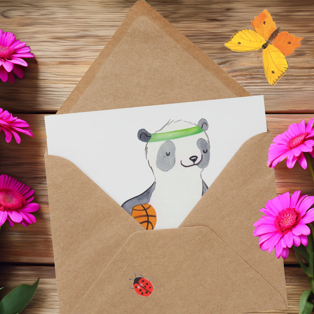 Deluxe Karte Panda Basketball Grußkarte, Einladungskarte, Geburtstagskarte, Klappkarte, Karte, Glückwunschkarte, Hochzeitskarte, Hochwertige Grußkarte, Hochwertige Klappkarte, Geschenk, Sport, Sportart, Hobby, Schenken, Danke, Dankeschön, Auszeichnung, Gewinn, Sportler, Basketball Verein, Basketball Verband, Basketballplatz, Basketball