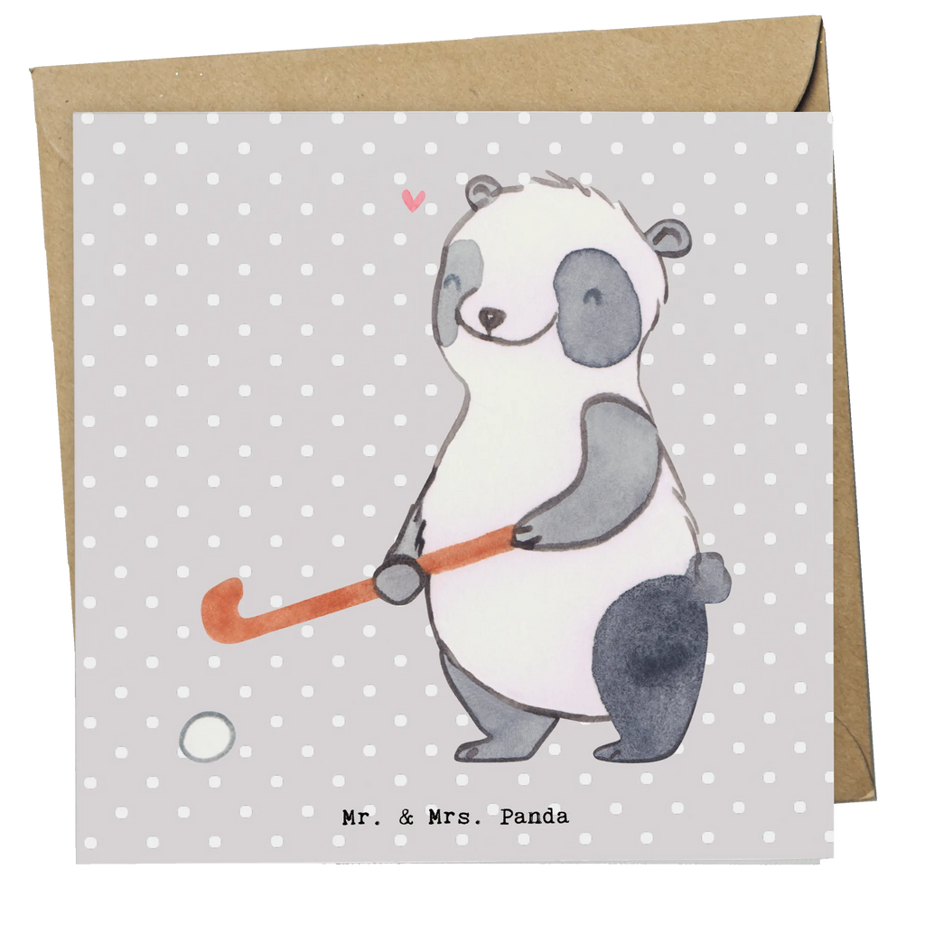 Deluxe Karte Panda Hockey spielen Klappkarte, Karte, Hochwertige Grußkarte, Geburtstagskarte, Glückwunschkarte, Einladungskarte, Hochwertige Klappkarte, Hochzeitskarte, Grußkarte, Geschenk, Sport, Sportart, Hobby, Schenken, Danke, Dankeschön, Auszeichnung, Gewinn, Sportler, Hockeyschläger, Hockey Verein, Feldhockey, Hockey spielen