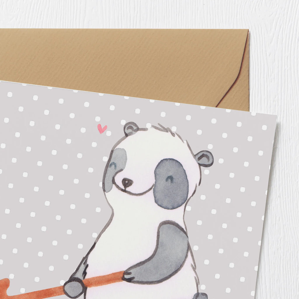 Deluxe Karte Panda Hockey spielen Klappkarte, Karte, Hochwertige Grußkarte, Geburtstagskarte, Glückwunschkarte, Einladungskarte, Hochwertige Klappkarte, Hochzeitskarte, Grußkarte, Geschenk, Sport, Sportart, Hobby, Schenken, Danke, Dankeschön, Auszeichnung, Gewinn, Sportler, Hockeyschläger, Hockey Verein, Feldhockey, Hockey spielen