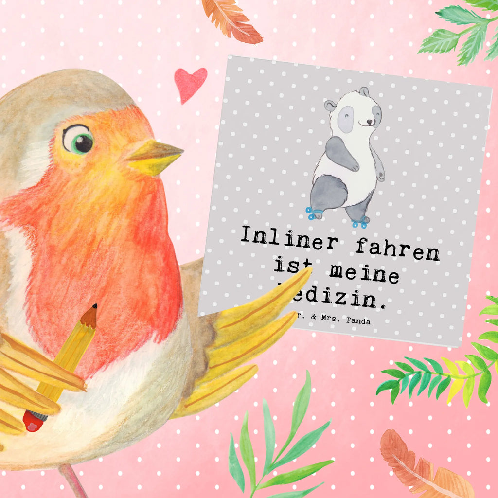 Deluxe Card panda roller blading Klappkarte, Hochzeitskarte, Einladungskarte, Karte, Hochwertige Grußkarte, Glückwunschkarte, Hochwertige Klappkarte, Geburtstagskarte, Grußkarte, Geschenk, Sport, Sportart, Hobby, Schenken, Danke, Dankeschön, Auszeichnung, Gewinn, Sportler, Rollschuh fahren, Inliner fahren, inlinern