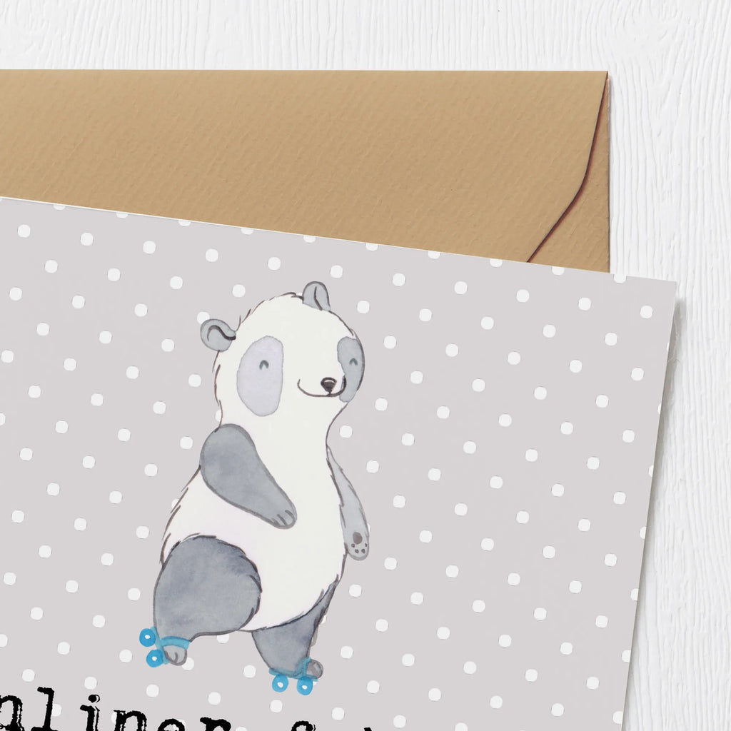 Deluxe Card panda roller blading Klappkarte, Hochzeitskarte, Einladungskarte, Karte, Hochwertige Grußkarte, Glückwunschkarte, Hochwertige Klappkarte, Geburtstagskarte, Grußkarte, Geschenk, Sport, Sportart, Hobby, Schenken, Danke, Dankeschön, Auszeichnung, Gewinn, Sportler, Rollschuh fahren, Inliner fahren, inlinern
