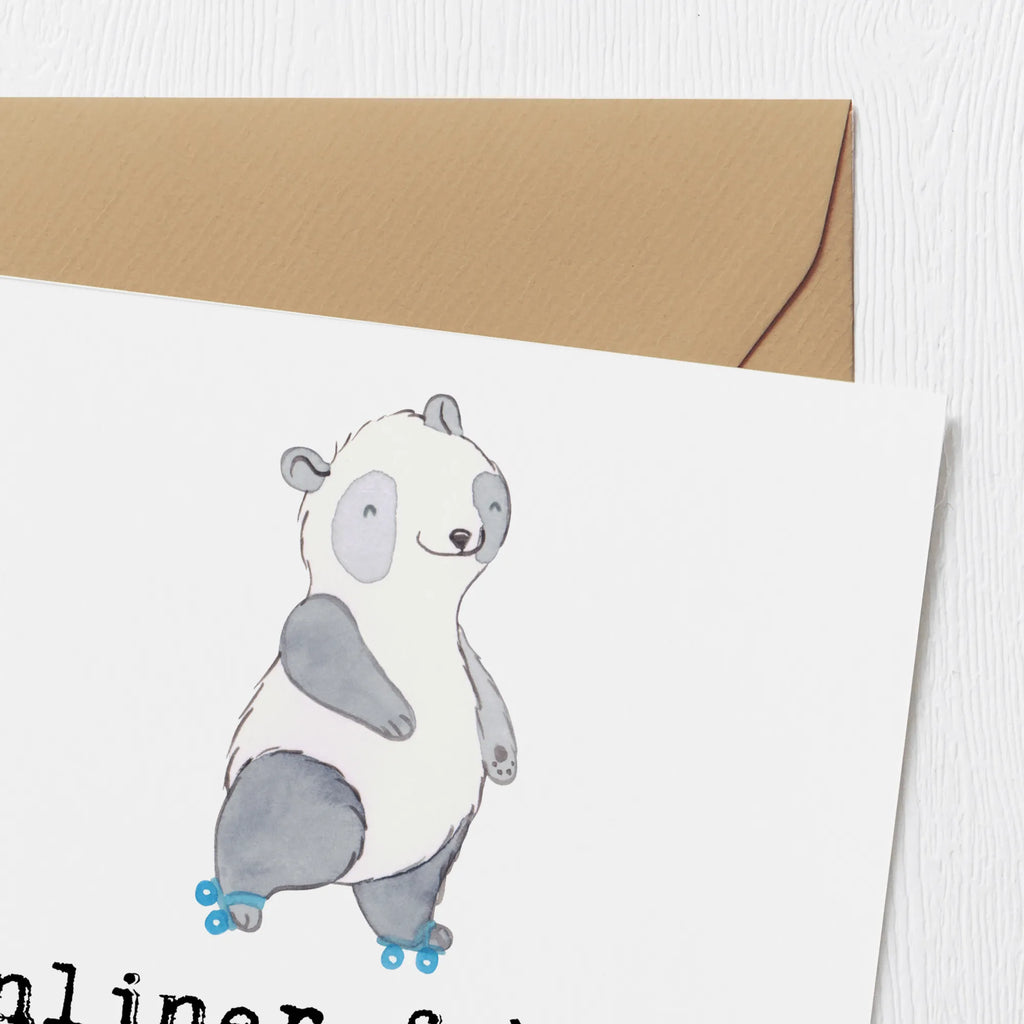Deluxe Card panda roller blading Klappkarte, Hochzeitskarte, Einladungskarte, Karte, Hochwertige Grußkarte, Glückwunschkarte, Hochwertige Klappkarte, Geburtstagskarte, Grußkarte, Geschenk, Sport, Sportart, Hobby, Schenken, Danke, Dankeschön, Auszeichnung, Gewinn, Sportler, Rollschuh fahren, Inliner fahren, inlinern