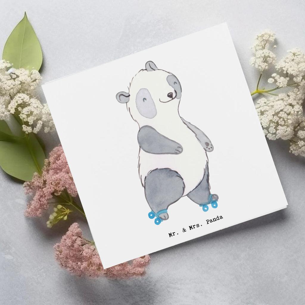 Deluxe Card panda roller blading Klappkarte, Hochzeitskarte, Einladungskarte, Karte, Hochwertige Grußkarte, Glückwunschkarte, Hochwertige Klappkarte, Geburtstagskarte, Grußkarte, Geschenk, Sport, Sportart, Hobby, Schenken, Danke, Dankeschön, Auszeichnung, Gewinn, Sportler, Rollschuh fahren, Inliner fahren, inlinern
