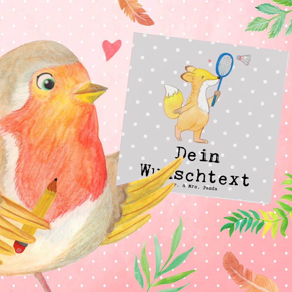 Personalisierte Deluxe Karte Fuchs Federball spielen Grußkarte mit persönlichen Nachrichten, Grußkarte mit Namen, Personalisierte Glückwunschkarte, Personalisierte Grußkarte, Grußkarte selbst gestalten, Grußkarte als Geldgeschenk, Grußkarte selber drucken, Personalisierte Karte, Personalisierte Geburtstagskarte, Grußkarten personalisiert, Personalisiertere Klappkarte, Personalisierte Einladungskarte, Personalisierte Hochzeitskarte, Geschenk, Sport, Sportart, Hobby, Schenken, Danke, Dankeschön, Auszeichnung, Gewinn, Sportler, Badminton, Federball spielen