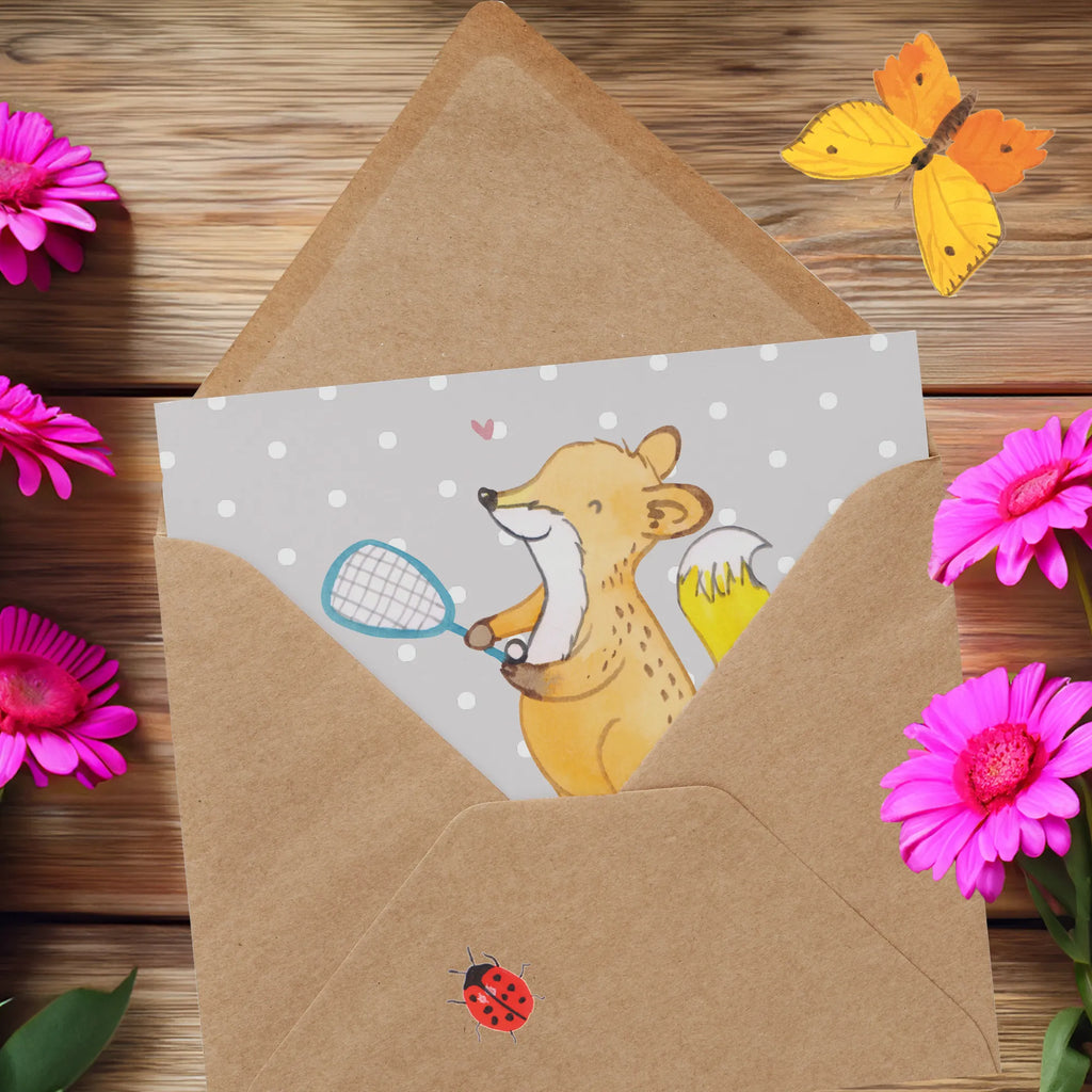 Personalized Deluxe Card Fox playing squash Grußkarte selbst gestalten, Grußkarte selber drucken, Personalisiertere Klappkarte, Personalisierte Glückwunschkarte, Personalisierte Hochzeitskarte, Grußkarte als Geldgeschenk, Personalisierte Karte, Grußkarte mit Namen, Personalisierte Grußkarte, Personalisierte Einladungskarte, Grußkarten personalisiert, Grußkarte mit persönlichen Nachrichten, Personalisierte Geburtstagskarte, Geschenk, Sport, Sportart, Hobby, Schenken, Danke, Dankeschön, Auszeichnung, Gewinn, Sportler, Squash spielen, Ballsport, Squashhalle