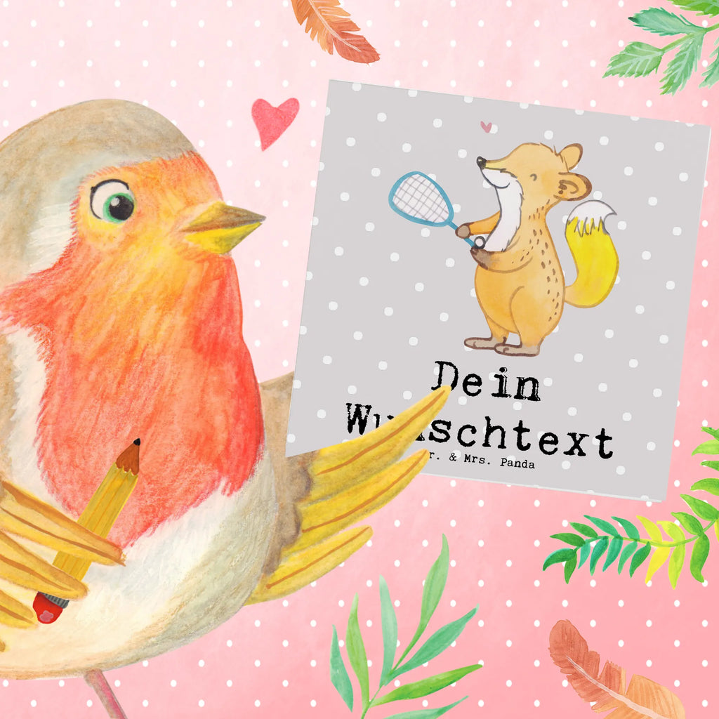 Personalized Deluxe Card Fox playing squash Grußkarte selbst gestalten, Grußkarte selber drucken, Personalisiertere Klappkarte, Personalisierte Glückwunschkarte, Personalisierte Hochzeitskarte, Grußkarte als Geldgeschenk, Personalisierte Karte, Grußkarte mit Namen, Personalisierte Grußkarte, Personalisierte Einladungskarte, Grußkarten personalisiert, Grußkarte mit persönlichen Nachrichten, Personalisierte Geburtstagskarte, Geschenk, Sport, Sportart, Hobby, Schenken, Danke, Dankeschön, Auszeichnung, Gewinn, Sportler, Squash spielen, Ballsport, Squashhalle