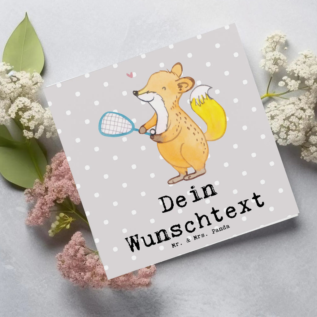 Personalized Deluxe Card Fox playing squash Grußkarte selbst gestalten, Grußkarte selber drucken, Personalisiertere Klappkarte, Personalisierte Glückwunschkarte, Personalisierte Hochzeitskarte, Grußkarte als Geldgeschenk, Personalisierte Karte, Grußkarte mit Namen, Personalisierte Grußkarte, Personalisierte Einladungskarte, Grußkarten personalisiert, Grußkarte mit persönlichen Nachrichten, Personalisierte Geburtstagskarte, Geschenk, Sport, Sportart, Hobby, Schenken, Danke, Dankeschön, Auszeichnung, Gewinn, Sportler, Squash spielen, Ballsport, Squashhalle