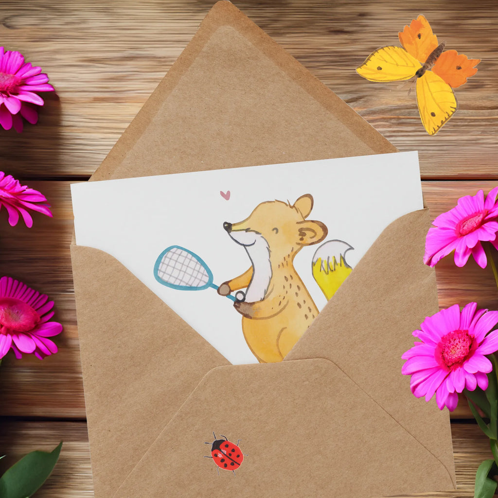 Personalized Deluxe Card Fox playing squash Grußkarte selbst gestalten, Grußkarte selber drucken, Personalisiertere Klappkarte, Personalisierte Glückwunschkarte, Personalisierte Hochzeitskarte, Grußkarte als Geldgeschenk, Personalisierte Karte, Grußkarte mit Namen, Personalisierte Grußkarte, Personalisierte Einladungskarte, Grußkarten personalisiert, Grußkarte mit persönlichen Nachrichten, Personalisierte Geburtstagskarte, Geschenk, Sport, Sportart, Hobby, Schenken, Danke, Dankeschön, Auszeichnung, Gewinn, Sportler, Squash spielen, Ballsport, Squashhalle