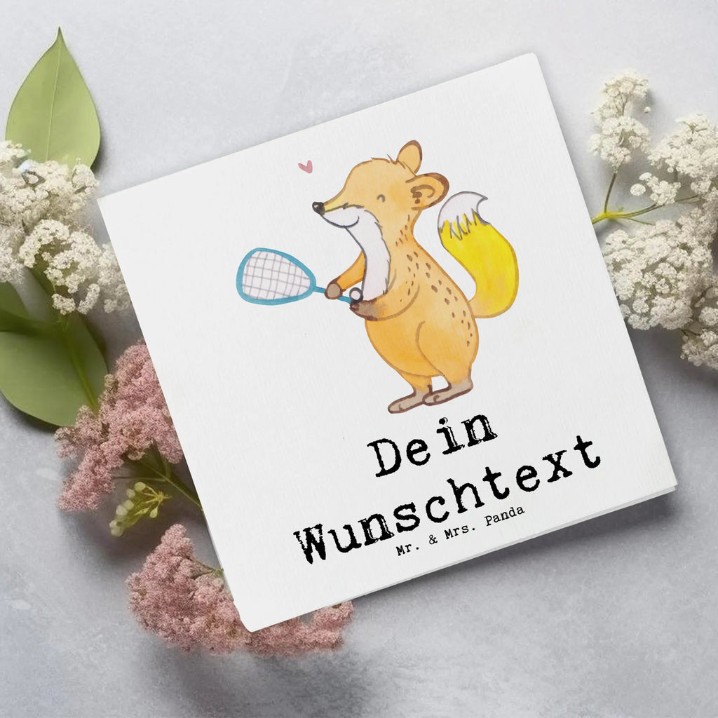 Personalized Deluxe Card Fox playing squash Grußkarte selbst gestalten, Grußkarte selber drucken, Personalisiertere Klappkarte, Personalisierte Glückwunschkarte, Personalisierte Hochzeitskarte, Grußkarte als Geldgeschenk, Personalisierte Karte, Grußkarte mit Namen, Personalisierte Grußkarte, Personalisierte Einladungskarte, Grußkarten personalisiert, Grußkarte mit persönlichen Nachrichten, Personalisierte Geburtstagskarte, Geschenk, Sport, Sportart, Hobby, Schenken, Danke, Dankeschön, Auszeichnung, Gewinn, Sportler, Squash spielen, Ballsport, Squashhalle
