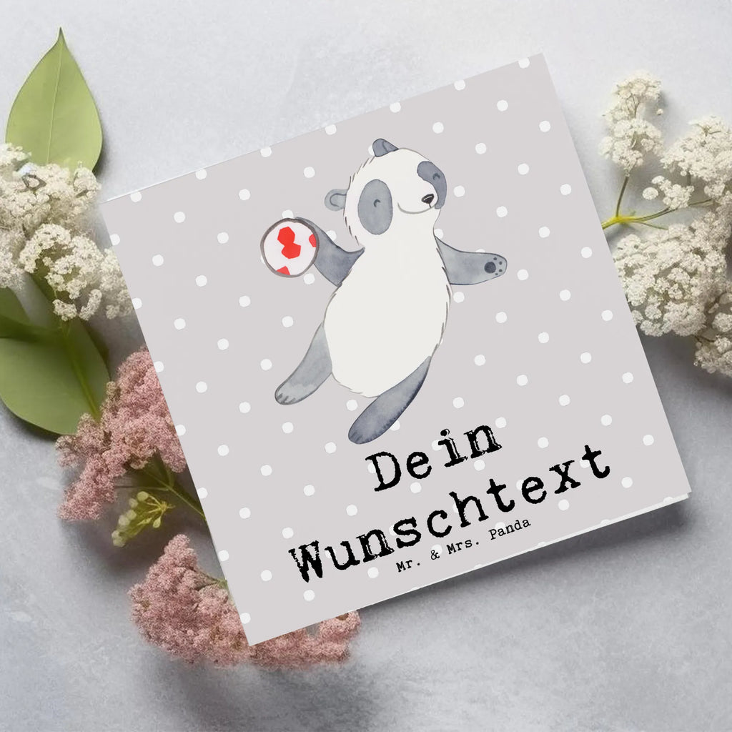 Personalized Deluxe Card panda playing handball Grußkarte als Geldgeschenk, Grußkarten personalisiert, Grußkarte mit Namen, Personalisiertere Klappkarte, Personalisierte Grußkarte, Grußkarte selber drucken, Personalisierte Einladungskarte, Personalisierte Glückwunschkarte, Personalisierte Geburtstagskarte, Personalisierte Hochzeitskarte, Grußkarte mit persönlichen Nachrichten, Personalisierte Karte, Grußkarte selbst gestalten, Geschenk, Sport, Sportart, Hobby, Schenken, Danke, Dankeschön, Auszeichnung, Gewinn, Sportler, Handball spielen, Handball Turnier, Handball Verein, Handball Club