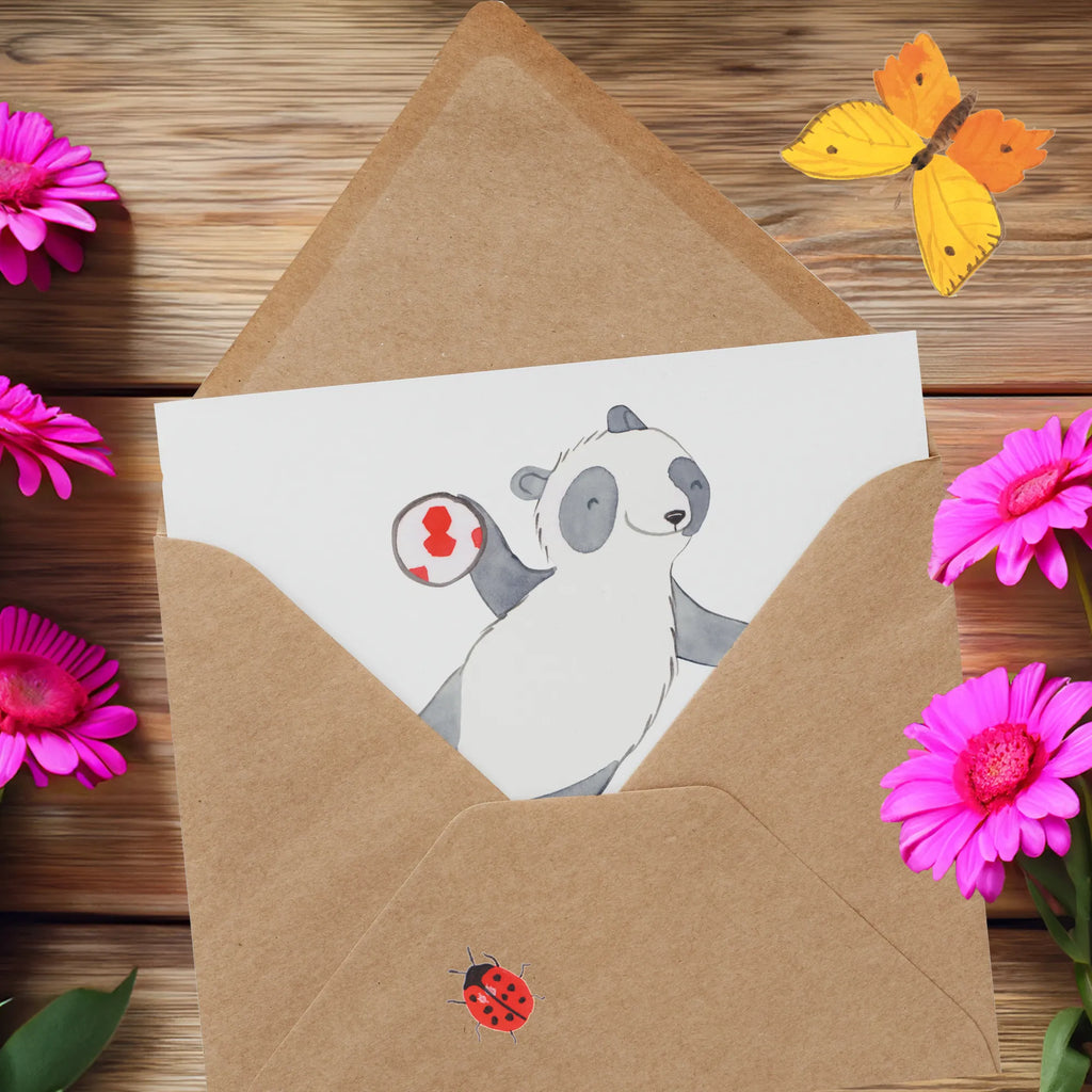 Personalized Deluxe Card panda playing handball Grußkarte als Geldgeschenk, Grußkarten personalisiert, Grußkarte mit Namen, Personalisiertere Klappkarte, Personalisierte Grußkarte, Grußkarte selber drucken, Personalisierte Einladungskarte, Personalisierte Glückwunschkarte, Personalisierte Geburtstagskarte, Personalisierte Hochzeitskarte, Grußkarte mit persönlichen Nachrichten, Personalisierte Karte, Grußkarte selbst gestalten, Geschenk, Sport, Sportart, Hobby, Schenken, Danke, Dankeschön, Auszeichnung, Gewinn, Sportler, Handball spielen, Handball Turnier, Handball Verein, Handball Club