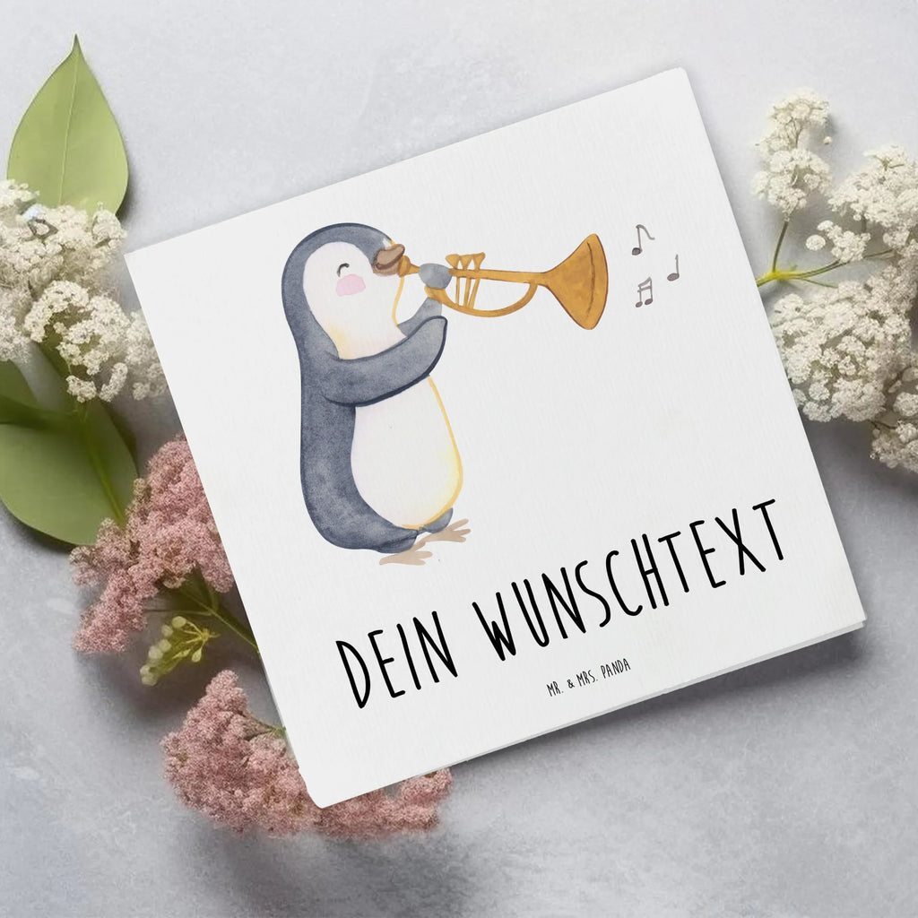 Personalisierte Deluxe Karte Pinguin Posaune Personalisiertere Klappkarte, Grußkarten personalisiert, Personalisierte Glückwunschkarte, Personalisierte Geburtstagskarte, Grußkarte mit Namen, Personalisierte Karte, Personalisierte Einladungskarte, Personalisierte Grußkarte, Grußkarte mit persönlichen Nachrichten, Grußkarte als Geldgeschenk, Grußkarte selber drucken, Personalisierte Hochzeitskarte, Grußkarte selbst gestalten, Instrumente, Geschenke Musiker, Musikliebhaber, Posaune, Pinguin, Jazz, Klassik, Orchester, Blechblasinstrument, Bigband