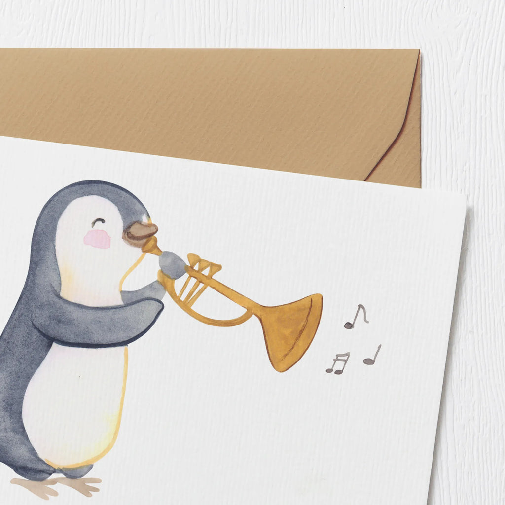 Personalisierte Deluxe Karte Pinguin Posaune Personalisiertere Klappkarte, Grußkarten personalisiert, Personalisierte Glückwunschkarte, Personalisierte Geburtstagskarte, Grußkarte mit Namen, Personalisierte Karte, Personalisierte Einladungskarte, Personalisierte Grußkarte, Grußkarte mit persönlichen Nachrichten, Grußkarte als Geldgeschenk, Grußkarte selber drucken, Personalisierte Hochzeitskarte, Grußkarte selbst gestalten, Instrumente, Geschenke Musiker, Musikliebhaber, Posaune, Pinguin, Jazz, Klassik, Orchester, Blechblasinstrument, Bigband