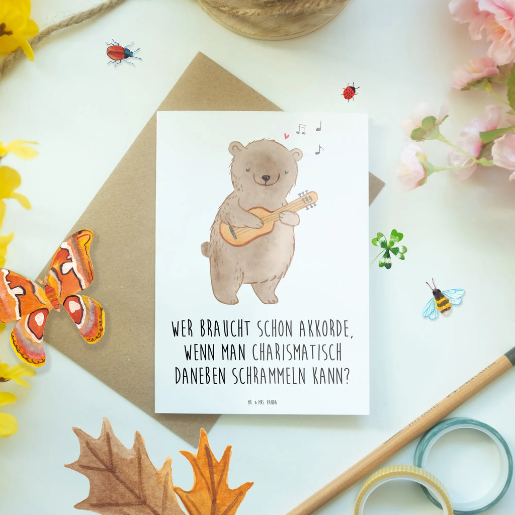 Greetings card Wer braucht schon Akkorde, wenn man charismatisch daneben schrammeln kann? Glückwunschkarte, Karte, Grußkarte, Ansichtskarten, Klappkarte, Einladungskarte, Geburtstagskarte, Hochzeitskarte, Instrumente, Geschenke Musiker, Musikliebhaber