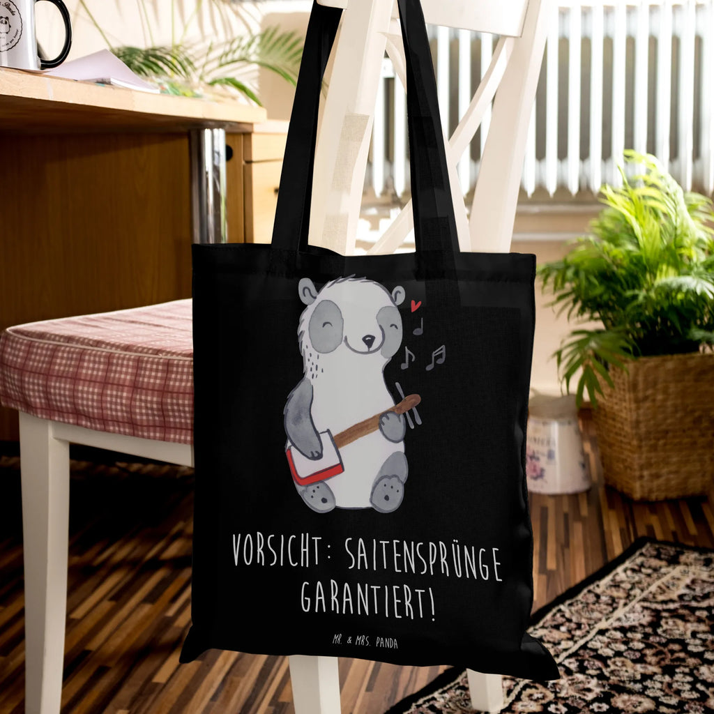 Tote bag Vorsicht: Saitensprünge garantiert! Jutebeutel, Einkaufstasche, Umhängetasche, Einkaufstüte, Tragetasche, Badetasche, Jutetasche, Laptoptasche, Beutel, Stoffbeutel, Stofftasche, Beuteltasche, Schultertasche, Shopper, Strandtasche, Tasche, Instrumente, Geschenke Musiker, Musikliebhaber