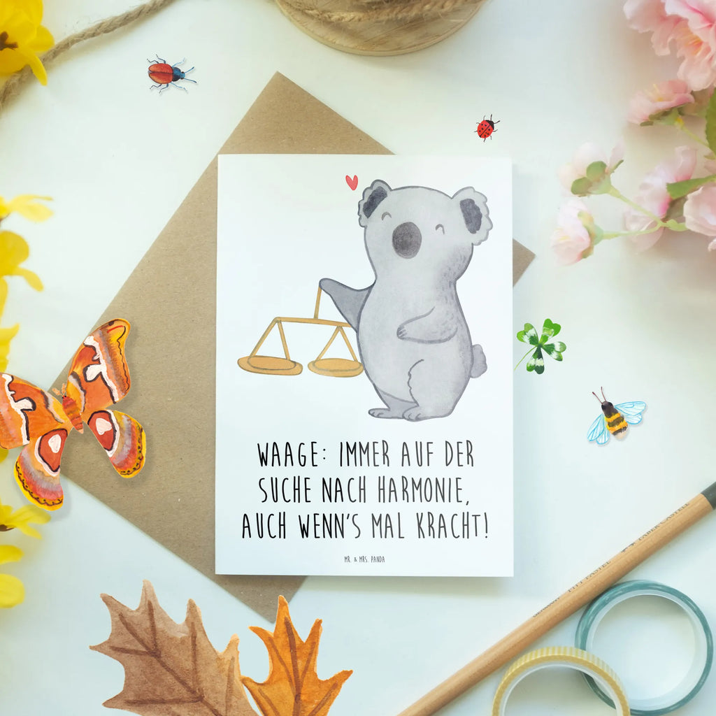 Greetings card Waage: Immer auf der Suche nach Harmonie, auch wenn's mal kracht! Geburtstagskarte, Grußkarte, Hochzeitskarte, Glückwunschkarte, Karte, Ansichtskarten, Einladungskarte, Klappkarte, Tierkreiszeichen, Sternzeichen, Horoskop, Astrologie, Aszendent