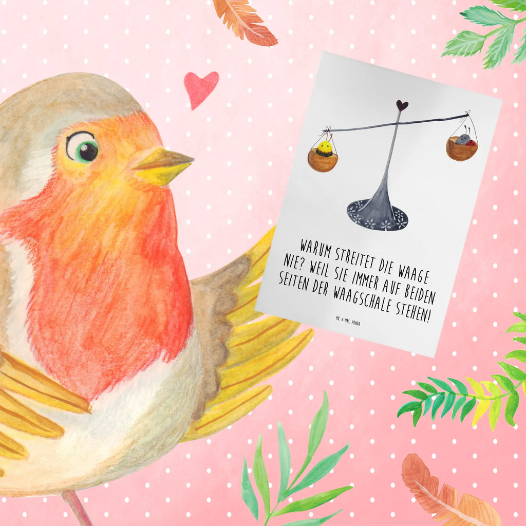 Greetings card Warum streitet die Waage nie? Weil sie immer auf beiden Seiten der Waagschale stehen! Grußkarte, Einladungskarte, Ansichtskarten, Klappkarte, Glückwunschkarte, Geburtstagskarte, Hochzeitskarte, Karte, Tierkreiszeichen, Sternzeichen, Horoskop, Astrologie, Aszendent