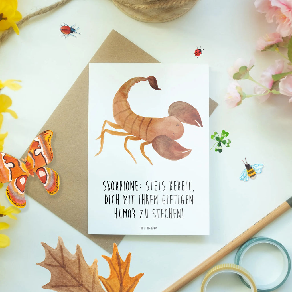 Greetings card Skorpione: Stets bereit, dich mit ihrem giftigen Humor zu stechen! Geburtstagskarte, Karte, Hochzeitskarte, Klappkarte, Grußkarte, Glückwunschkarte, Ansichtskarten, Einladungskarte, Tierkreiszeichen, Sternzeichen, Horoskop, Astrologie, Aszendent