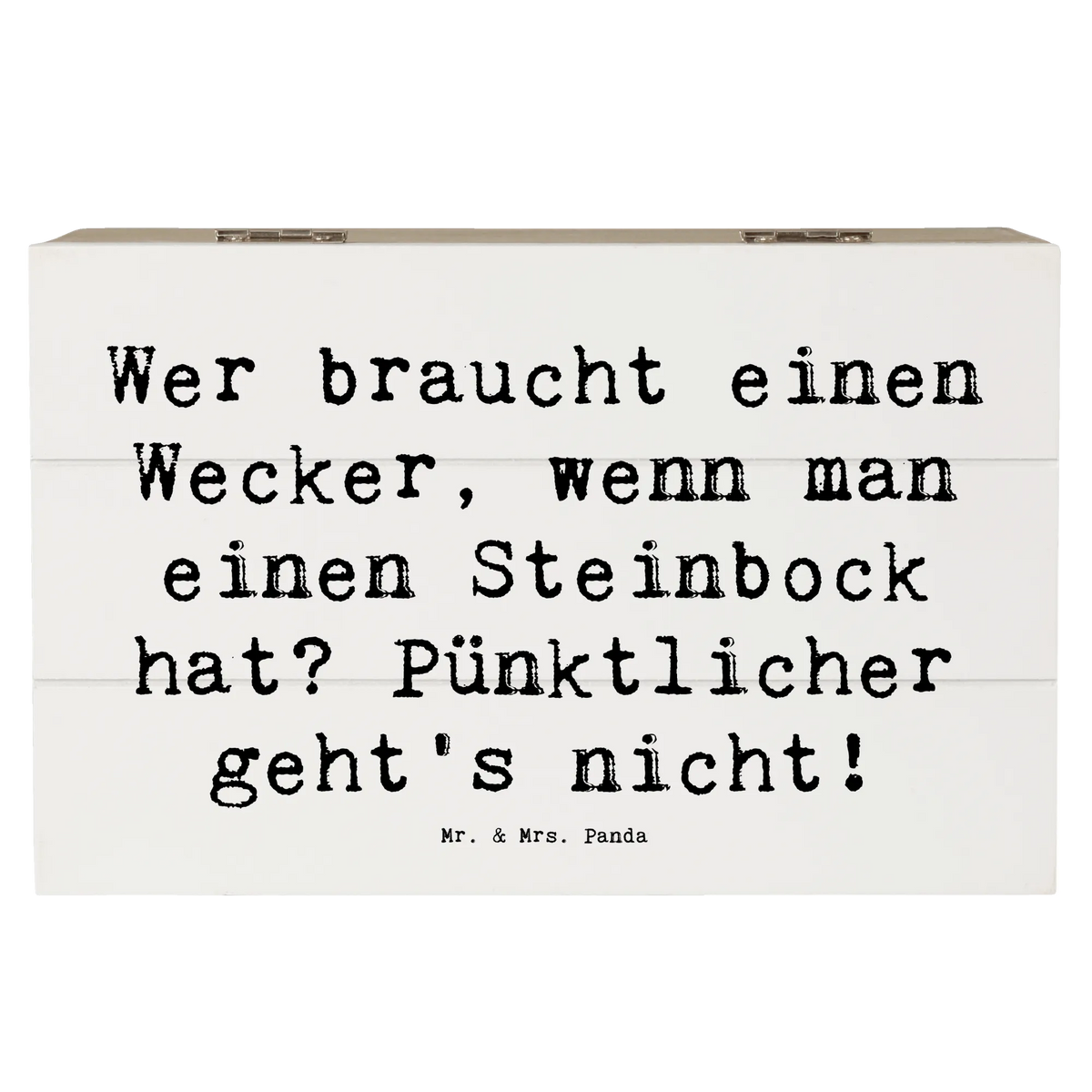 Wooden chest Saying Wer braucht einen Wecker, wenn man einen Steinbock hat? Pünktlicher geht's nicht! date of birth, month of birth, constellations, birthdays, astrology