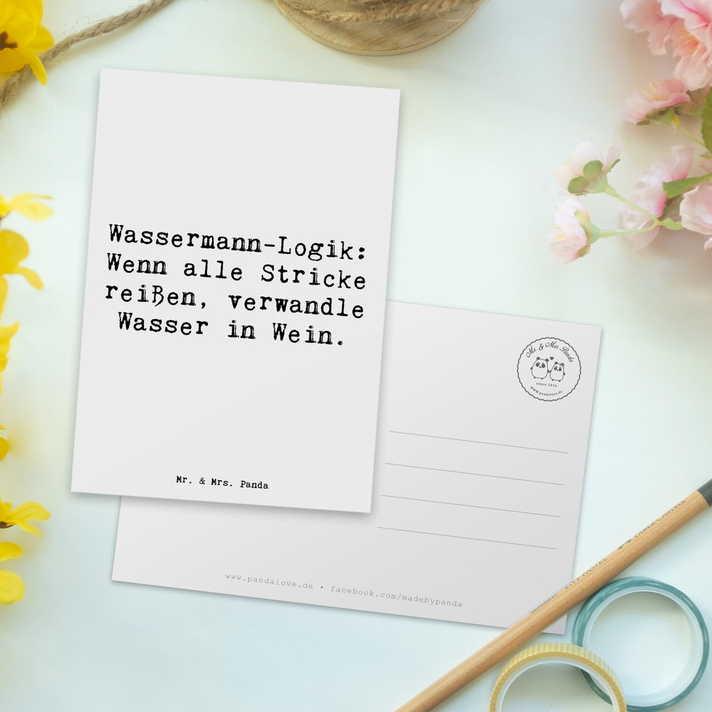 Postcard Saying Wassermann-Logik: Wenn alle Stricke reißen, verwandle Wasser in Wein. Einladung, Ansichtskarte, Einladungskarten Geburtstag, Karte, Ansichtskarten, Geburtstagskarte, Postkarte, Grußkarte, Dankeskarte, Geschenkkarte, Einladungskarte, Einladung Geburtstag, Tierkreiszeichen, Sternzeichen, Horoskop, Astrologie, Aszendent