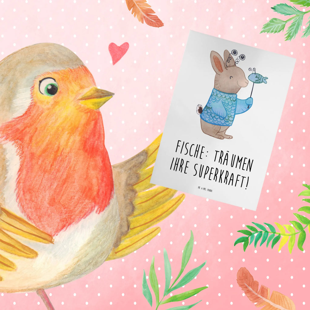 Greetings card Fische: Träumen ihre Superkraft! Karte, Glückwunschkarte, Grußkarte, Hochzeitskarte, Geburtstagskarte, Einladungskarte, Ansichtskarten, Klappkarte, Tierkreiszeichen, Sternzeichen, Horoskop, Astrologie, Aszendent