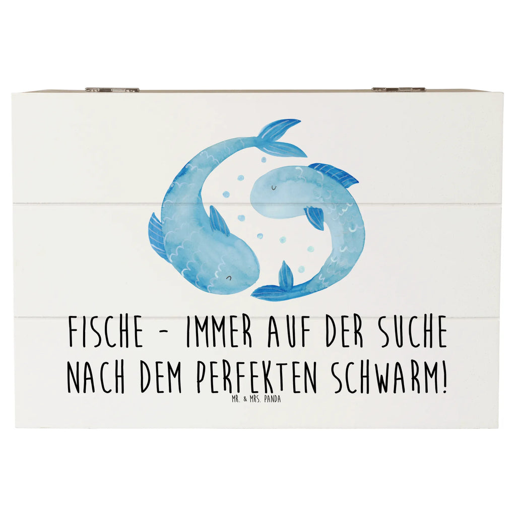 Wooden chest Fische - immer auf der Suche nach dem perfekten Schwarm! Geschenkbox, Erinnerungsbox, Kiste, Dekokiste, XXL, Schatzkiste, Aufbewahrungsbox, Holzkiste, Truhe, Erinnerungskiste, Schatulle, Geschenkdose, Tierkreiszeichen, Sternzeichen, Horoskop, Astrologie, Aszendent