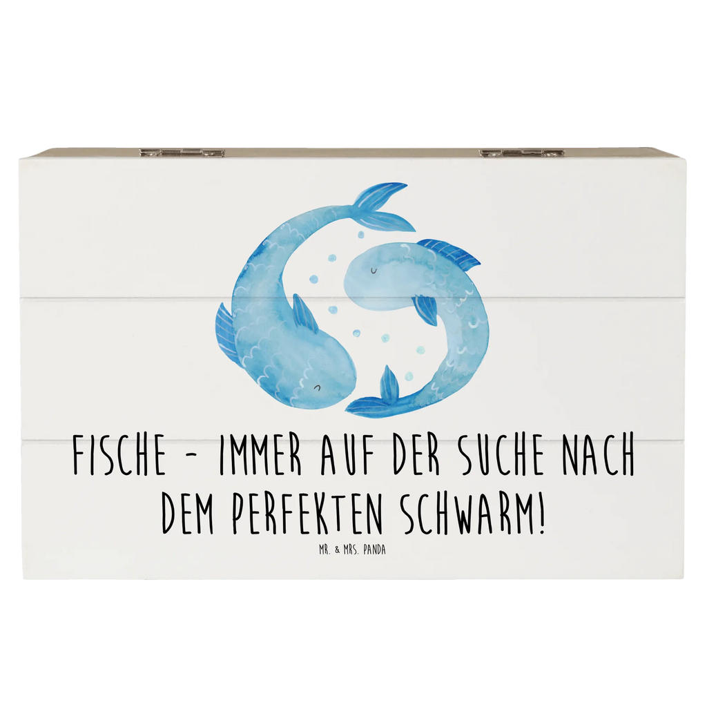 Wooden chest Fische - immer auf der Suche nach dem perfekten Schwarm! Geschenkbox, Erinnerungsbox, Kiste, Dekokiste, XXL, Schatzkiste, Aufbewahrungsbox, Holzkiste, Truhe, Erinnerungskiste, Schatulle, Geschenkdose, Tierkreiszeichen, Sternzeichen, Horoskop, Astrologie, Aszendent