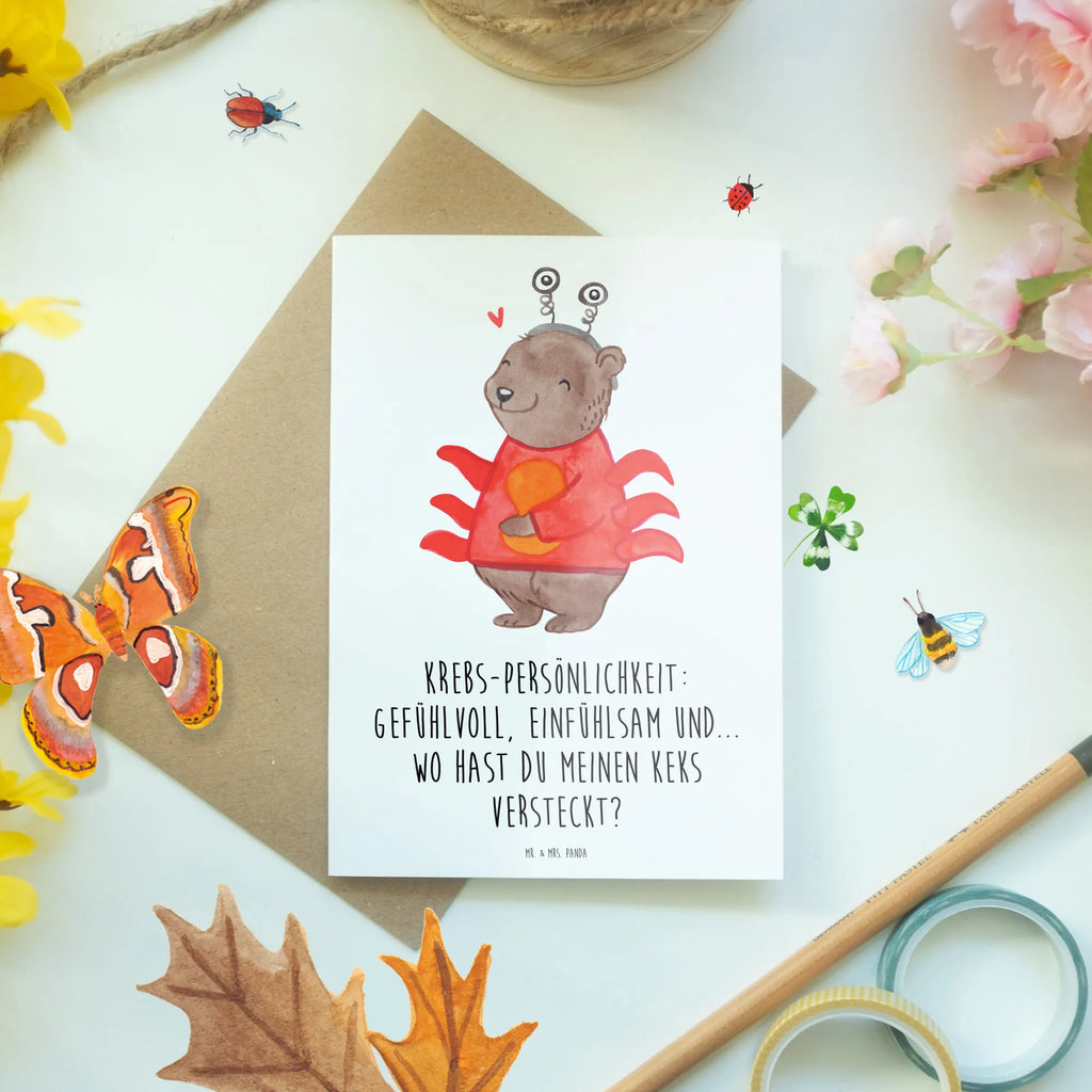 Greetings card Krebs-Persönlichkeit: Gefühlvoll, einfühlsam und... wo hast du meinen Keks versteckt? Grußkarte, Hochzeitskarte, Glückwunschkarte, Ansichtskarten, Einladungskarte, Geburtstagskarte, Karte, Klappkarte, Tierkreiszeichen, Sternzeichen, Horoskop, Astrologie, Aszendent