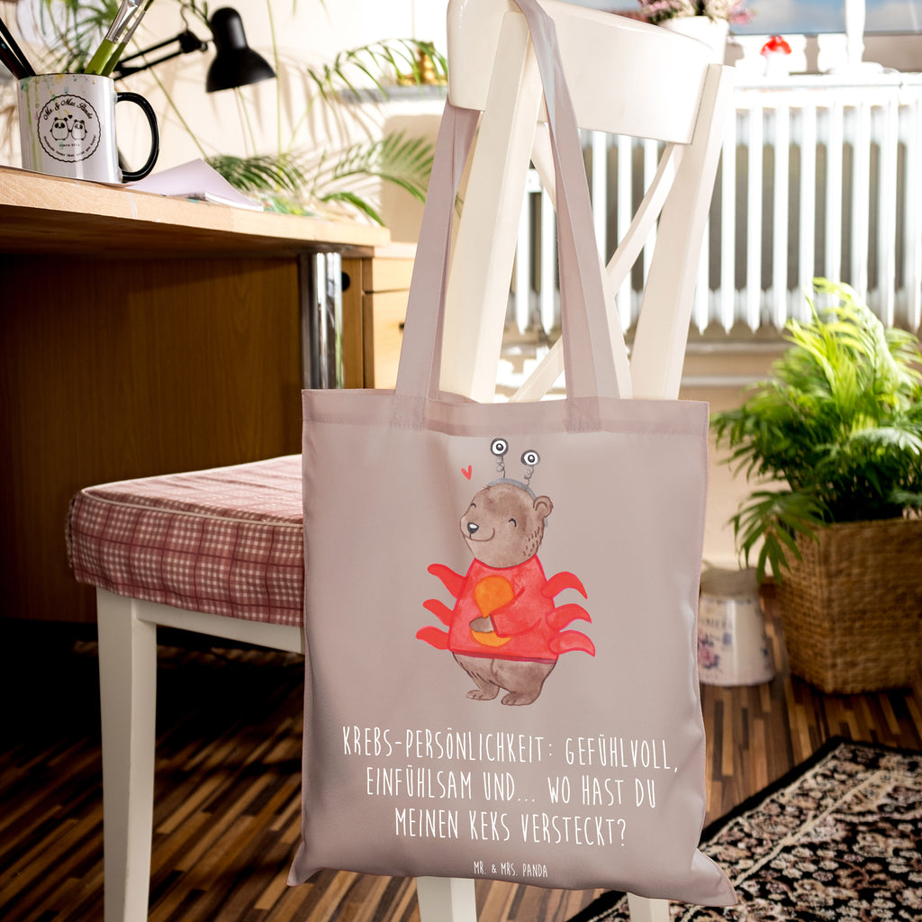 Tote bag Krebs-Persönlichkeit: Gefühlvoll, einfühlsam und... wo hast du meinen Keks versteckt? Laptoptasche, Umhängetasche, Jutebeutel, Tasche, Stoffbeutel, Jutetasche, Beutel, Stofftasche, Schultertasche, Strandtasche, Shopper, Badetasche, Beuteltasche, Tragetasche, Einkaufstüte, Einkaufstasche, Tierkreiszeichen, Sternzeichen, Horoskop, Astrologie, Aszendent