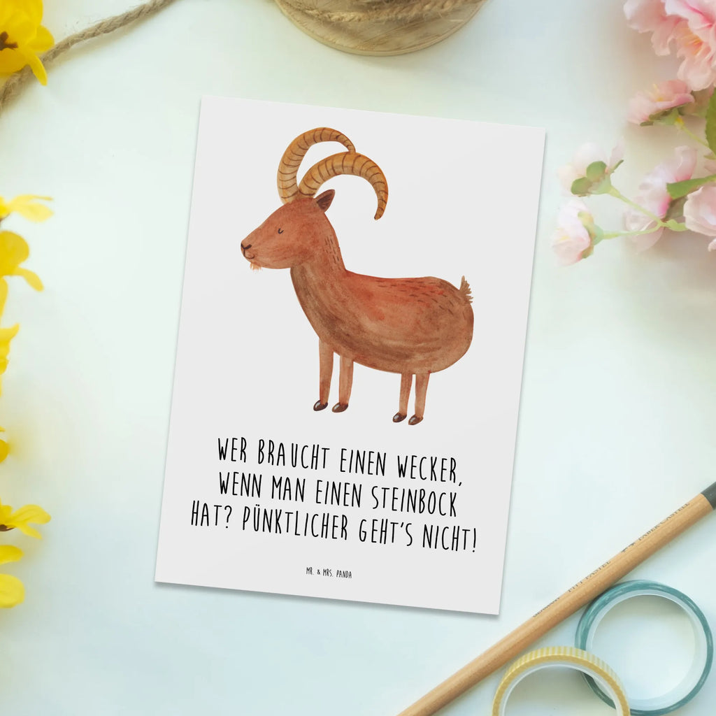 Postcard Wer braucht einen Wecker, wenn man einen Steinbock hat? Pünktlicher geht's nicht! Einladungskarte, Postkarte, Dankeskarte, Einladung, Geschenkkarte, Geburtstagskarte, Einladung Geburtstag, Einladungskarten Geburtstag, Grußkarte, Ansichtskarten, Ansichtskarte, Karte, Tierkreiszeichen, Sternzeichen, Horoskop, Astrologie, Aszendent