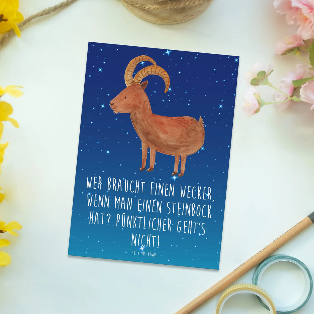 Postcard Wer braucht einen Wecker, wenn man einen Steinbock hat? Pünktlicher geht's nicht! Einladungskarte, Postkarte, Dankeskarte, Einladung, Geschenkkarte, Geburtstagskarte, Einladung Geburtstag, Einladungskarten Geburtstag, Grußkarte, Ansichtskarten, Ansichtskarte, Karte, Tierkreiszeichen, Sternzeichen, Horoskop, Astrologie, Aszendent