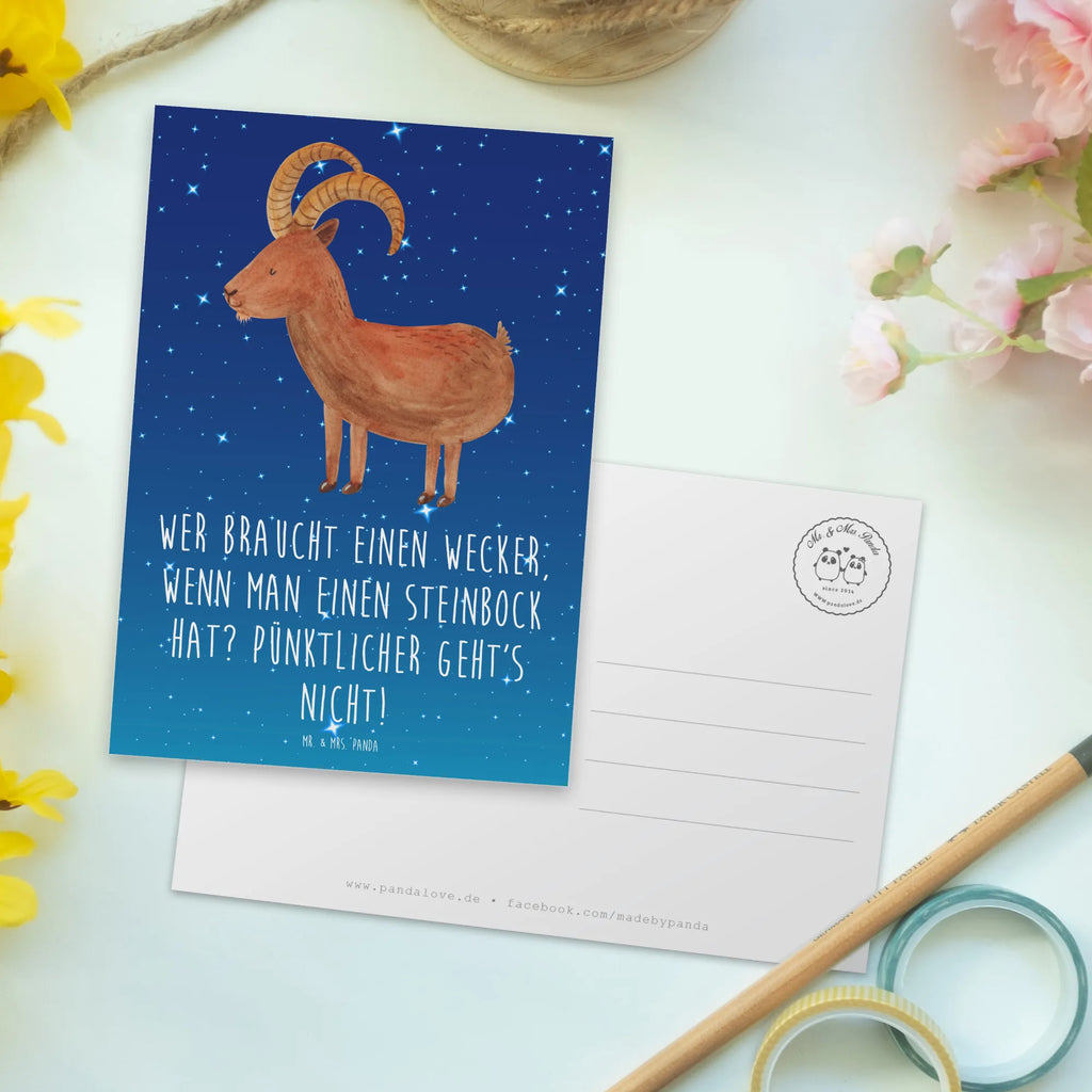 Postcard Wer braucht einen Wecker, wenn man einen Steinbock hat? Pünktlicher geht's nicht! Einladungskarte, Postkarte, Dankeskarte, Einladung, Geschenkkarte, Geburtstagskarte, Einladung Geburtstag, Einladungskarten Geburtstag, Grußkarte, Ansichtskarten, Ansichtskarte, Karte, Tierkreiszeichen, Sternzeichen, Horoskop, Astrologie, Aszendent
