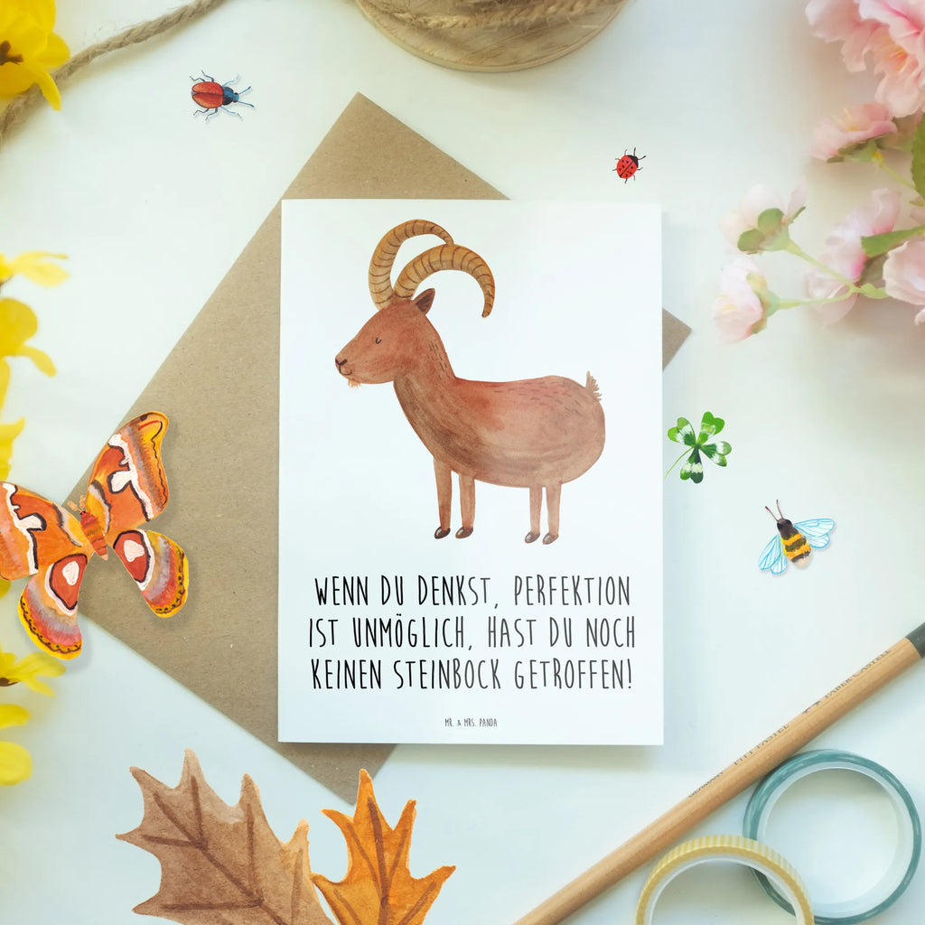 Greetings card Wenn du denkst, Perfektion ist unmöglich, hast du noch keinen Steinbock getroffen! Einladungskarte, Hochzeitskarte, Geburtstagskarte, Glückwunschkarte, Grußkarte, Karte, Klappkarte, Ansichtskarten, Tierkreiszeichen, Sternzeichen, Horoskop, Astrologie, Aszendent