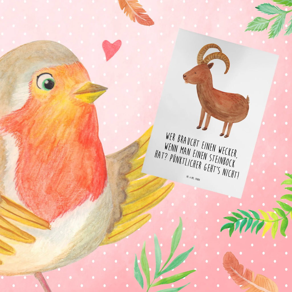 Greetings card Wer braucht einen Wecker, wenn man einen Steinbock hat? Pünktlicher geht's nicht! Klappkarte, Karte, Ansichtskarten, Hochzeitskarte, Einladungskarte, Glückwunschkarte, Geburtstagskarte, Grußkarte, Tierkreiszeichen, Sternzeichen, Horoskop, Astrologie, Aszendent