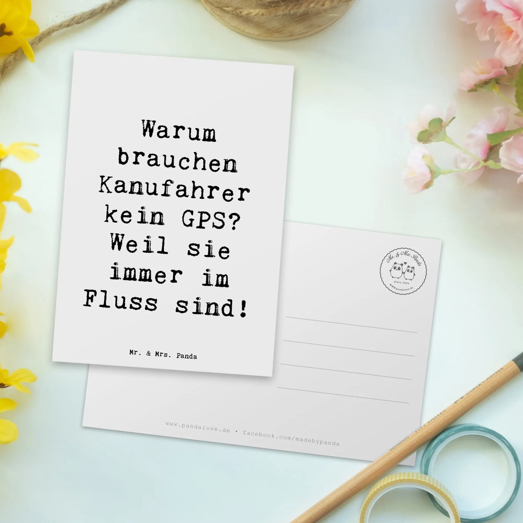 Postcard Saying Warum brauchen Kanufahrer kein GPS? Weil sie immer im Fluss sind! Geburtstagskarte, Ansichtskarten, Ansichtskarte, Karte, Postkarte, Grußkarte, Einladungskarte, Dankeskarte, Einladung, Einladung Geburtstag, Einladungskarten Geburtstag, Geschenkkarte, Geschenk, Sport, Sportart, Hobby, Schenken, Danke, Dankeschön, Auszeichnung, Gewinn, Sportler