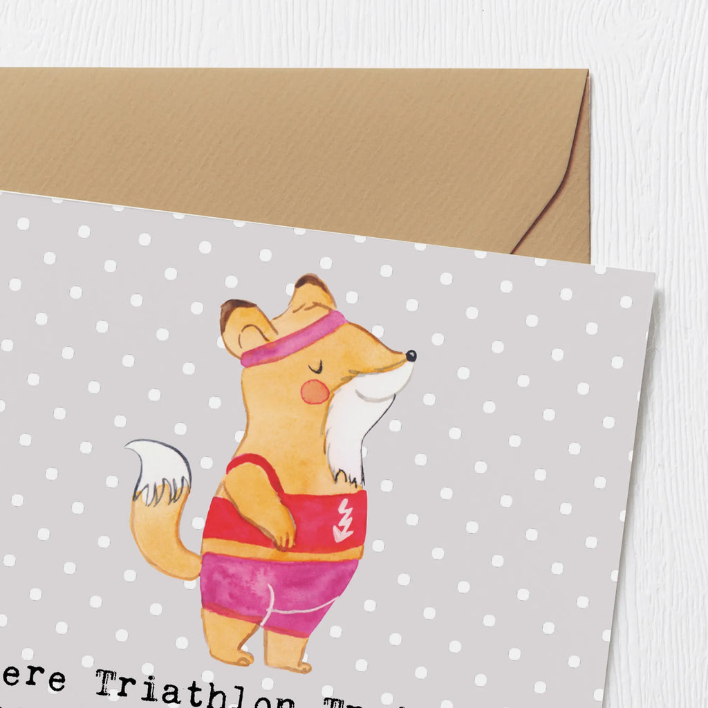 Deluxe Karte Triathlon Trainerin Glückwunschkarte, Klappkarte, Karte, Grußkarte, Hochwertige Klappkarte, Einladungskarte, Hochwertige Grußkarte, Geburtstagskarte, Hochzeitskarte, Geschenk, Sport, Sportart, Hobby, Schenken, Danke, Dankeschön, Auszeichnung, Gewinn, Sportler