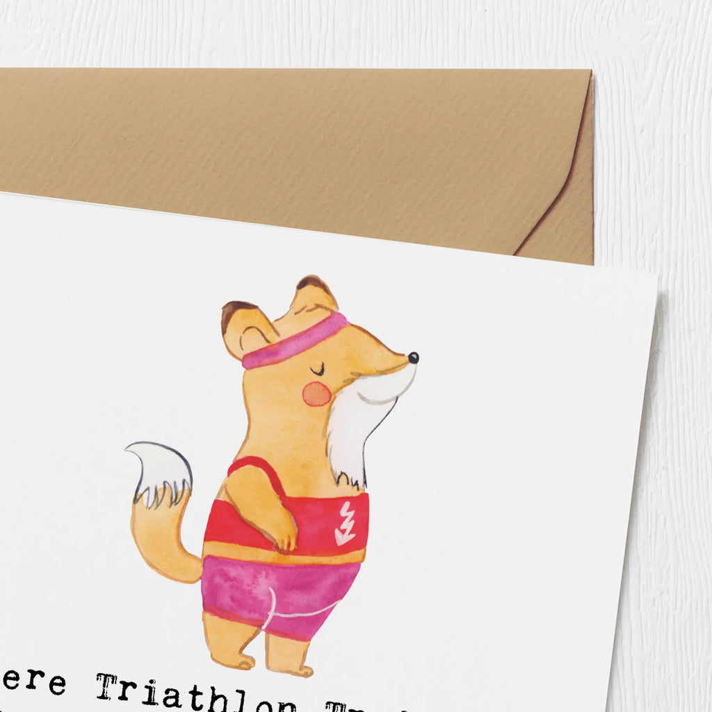 Deluxe Karte Triathlon Trainerin Glückwunschkarte, Klappkarte, Karte, Grußkarte, Hochwertige Klappkarte, Einladungskarte, Hochwertige Grußkarte, Geburtstagskarte, Hochzeitskarte, Geschenk, Sport, Sportart, Hobby, Schenken, Danke, Dankeschön, Auszeichnung, Gewinn, Sportler