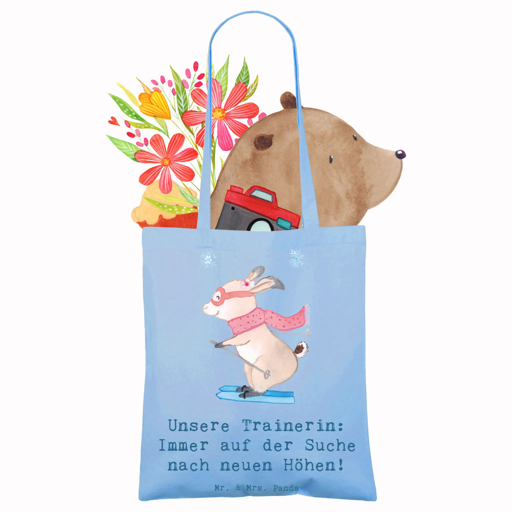 Tote bag Unsere Trainerin: Immer auf der Suche nach neuen Höhen! Laptoptasche, Shopper, Strandtasche, Jutebeutel, Tragetasche, Schultertasche, Beuteltasche, Jutetasche, Tasche, Stofftasche, Umhängetasche, Einkaufstüte, Beutel, Einkaufstasche, Stoffbeutel, Badetasche, Geschenk, Sport, Sportart, Hobby, Schenken, Danke, Dankeschön, Auszeichnung, Gewinn, Sportler