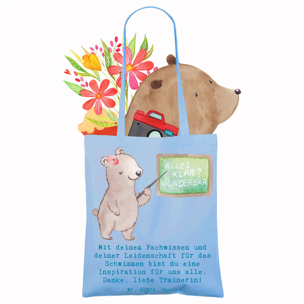 Tote bag Mit deinem Fachwissen und deiner Leidenschaft für das Schwimmen bist du eine Inspiration für uns alle. Danke, liebe Trainerin! Einkaufstasche, Beuteltasche, Stofftasche, Stoffbeutel, Einkaufstüte, Tasche, Strandtasche, Beutel, Shopper, Tragetasche, Schultertasche, Jutebeutel, Laptoptasche, Jutetasche, Badetasche, Umhängetasche, Geschenk, Sport, Sportart, Hobby, Schenken, Danke, Dankeschön, Auszeichnung, Gewinn, Sportler