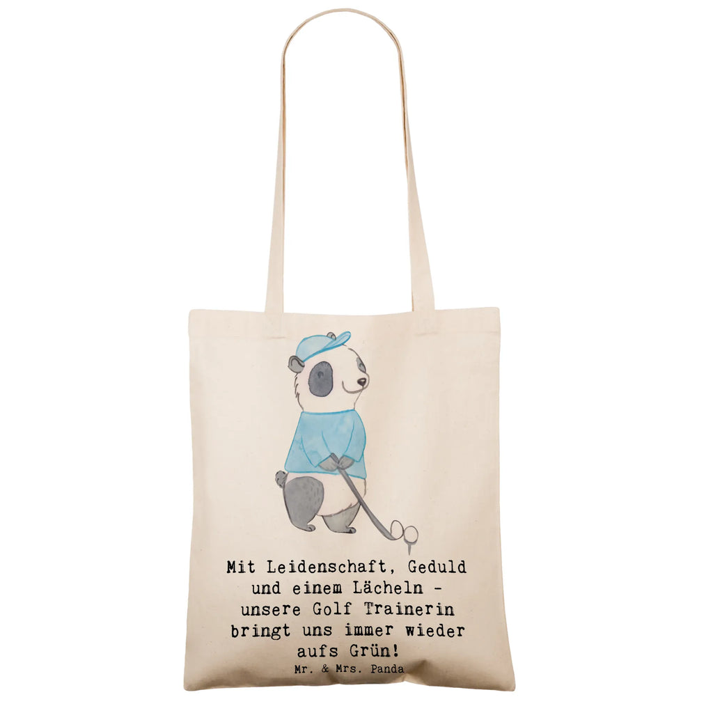 Tote bag Mit Leidenschaft, Geduld und einem Lächeln - unsere Golf Trainerin bringt uns immer wieder aufs Grün! Shopper, Einkaufstüte, Tasche, Tragetasche, Einkaufstasche, Stofftasche, Strandtasche, Jutebeutel, Laptoptasche, Jutetasche, Badetasche, Stoffbeutel, Beutel, Umhängetasche, Schultertasche, Beuteltasche, Geschenk, Sport, Sportart, Hobby, Schenken, Danke, Dankeschön, Auszeichnung, Gewinn, Sportler