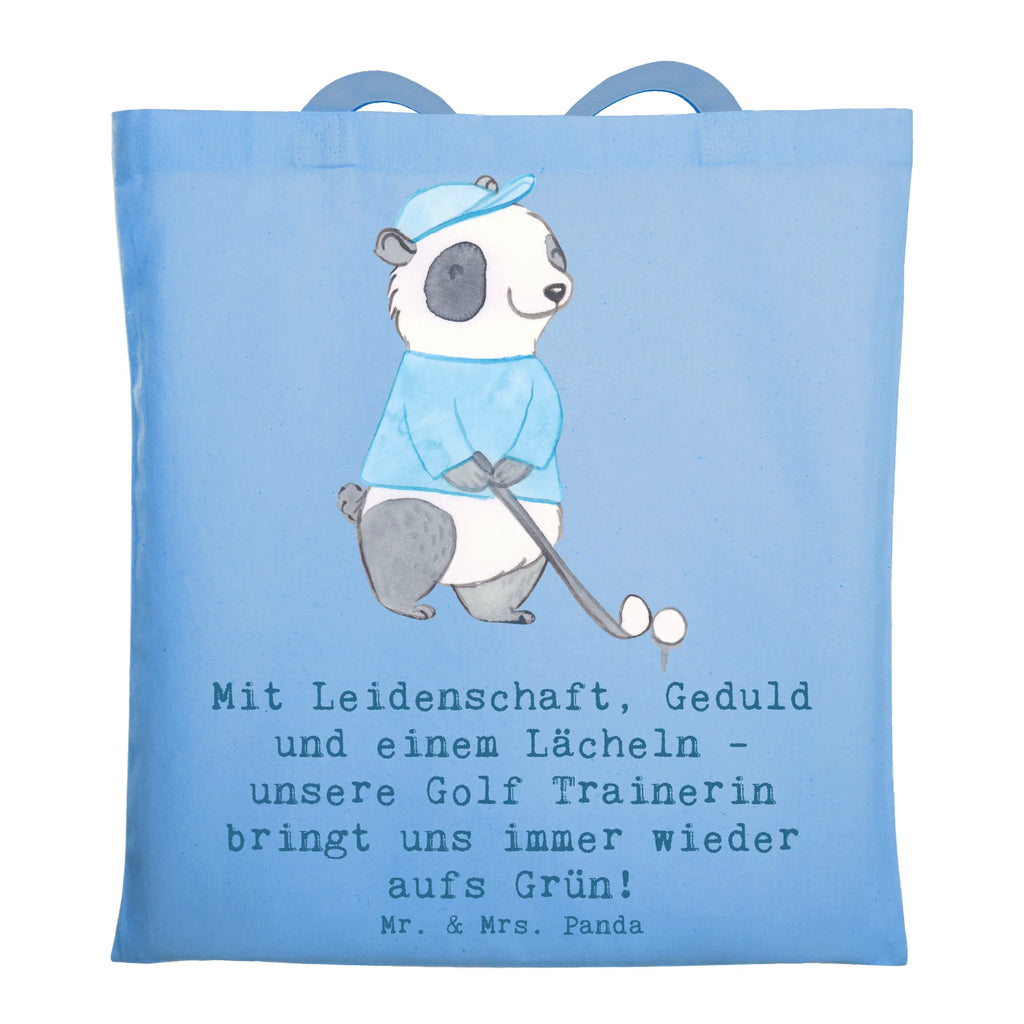 Tote bag Mit Leidenschaft, Geduld und einem Lächeln - unsere Golf Trainerin bringt uns immer wieder aufs Grün! Shopper, Einkaufstüte, Tasche, Tragetasche, Einkaufstasche, Stofftasche, Strandtasche, Jutebeutel, Laptoptasche, Jutetasche, Badetasche, Stoffbeutel, Beutel, Umhängetasche, Schultertasche, Beuteltasche, Geschenk, Sport, Sportart, Hobby, Schenken, Danke, Dankeschön, Auszeichnung, Gewinn, Sportler