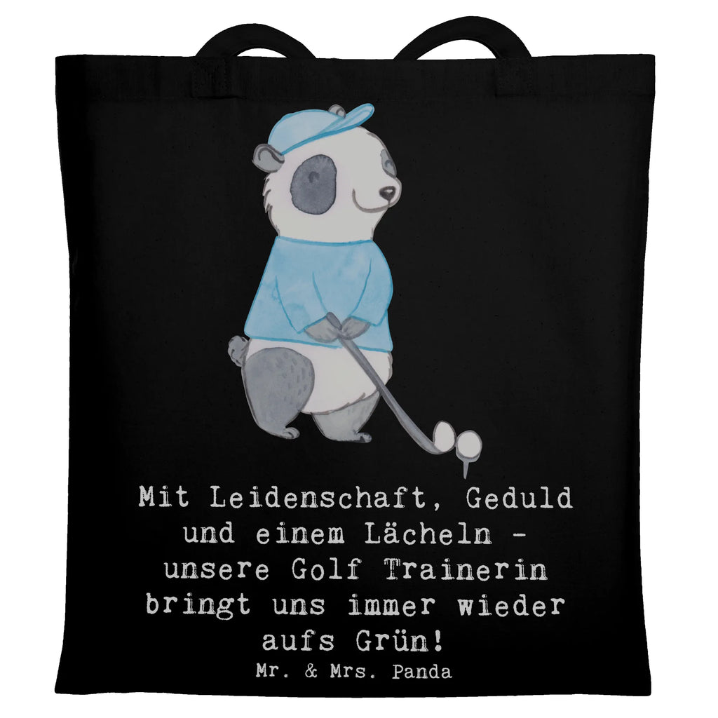 Tote bag Mit Leidenschaft, Geduld und einem Lächeln - unsere Golf Trainerin bringt uns immer wieder aufs Grün! Shopper, Einkaufstüte, Tasche, Tragetasche, Einkaufstasche, Stofftasche, Strandtasche, Jutebeutel, Laptoptasche, Jutetasche, Badetasche, Stoffbeutel, Beutel, Umhängetasche, Schultertasche, Beuteltasche, Geschenk, Sport, Sportart, Hobby, Schenken, Danke, Dankeschön, Auszeichnung, Gewinn, Sportler